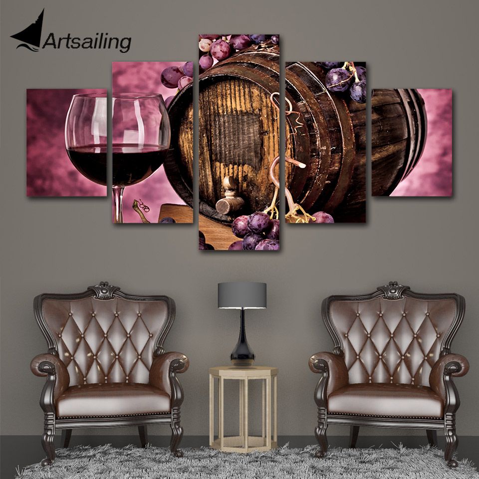 Wall Picture Home Decor Canvas Painting Wall Art Print 5 Panels Wine Throughout 2017 Wine Wall Art (Gallery 20 of 20)