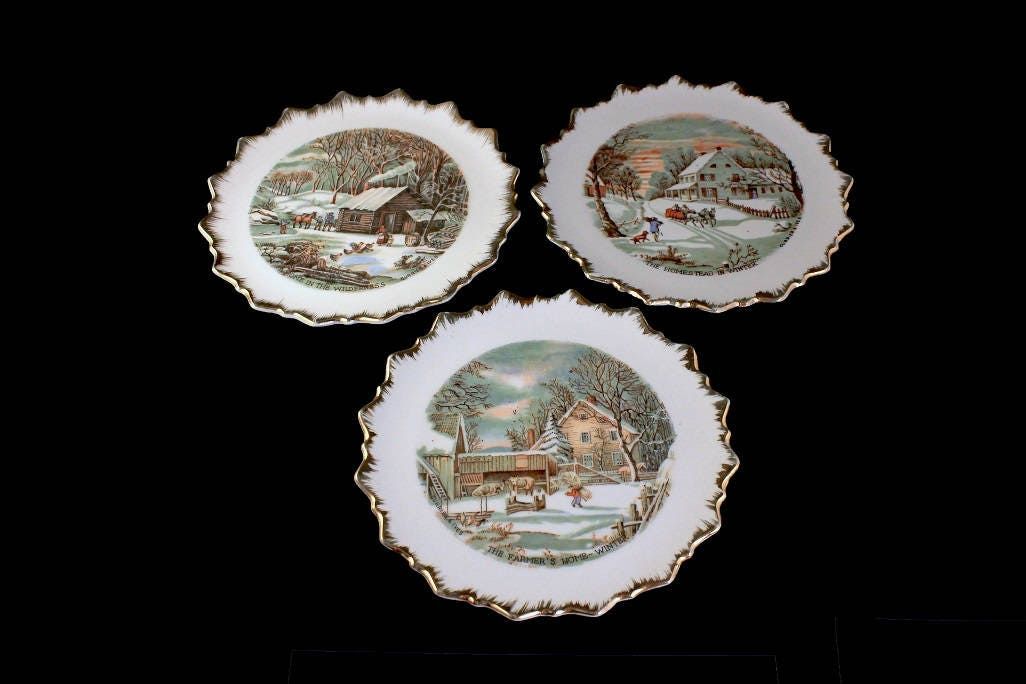 Wall Plates, Currier And Ives, Set Of 3, Winter Scenes, Brushed Gold With 2018 Brushed Gold Wall Art (View 15 of 20)