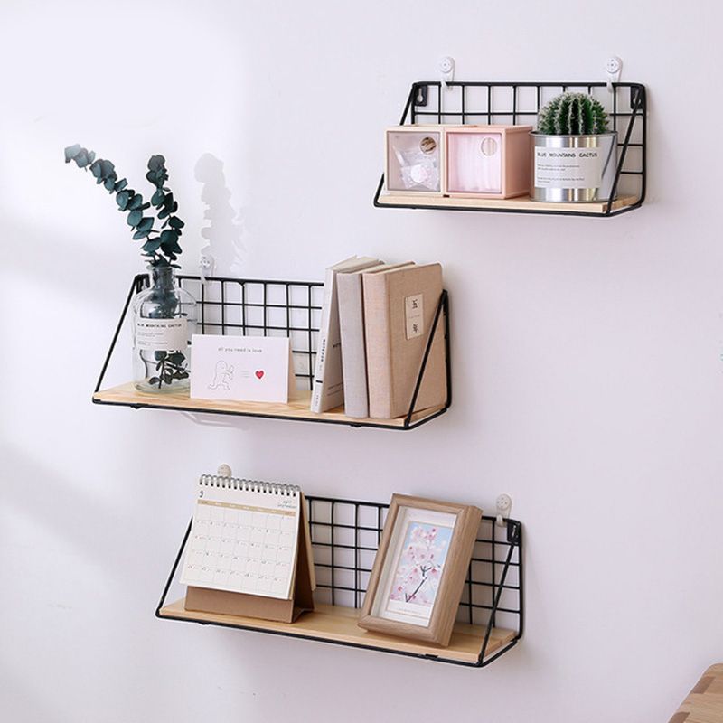 Wall Shelf Geometric Iron & Wooden Craft Wall Rack Storage Living Room Intended For Most Popular Wall Art With Shelves (View 7 of 20)