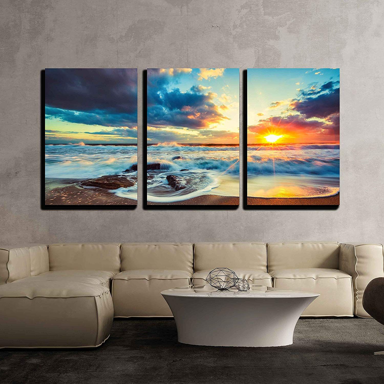 Wall26 3 Piece Canvas Wall Art – Beautiful Cloudscape Over The Sea With Current Large Wall Decor Ornaments (View 16 of 20)