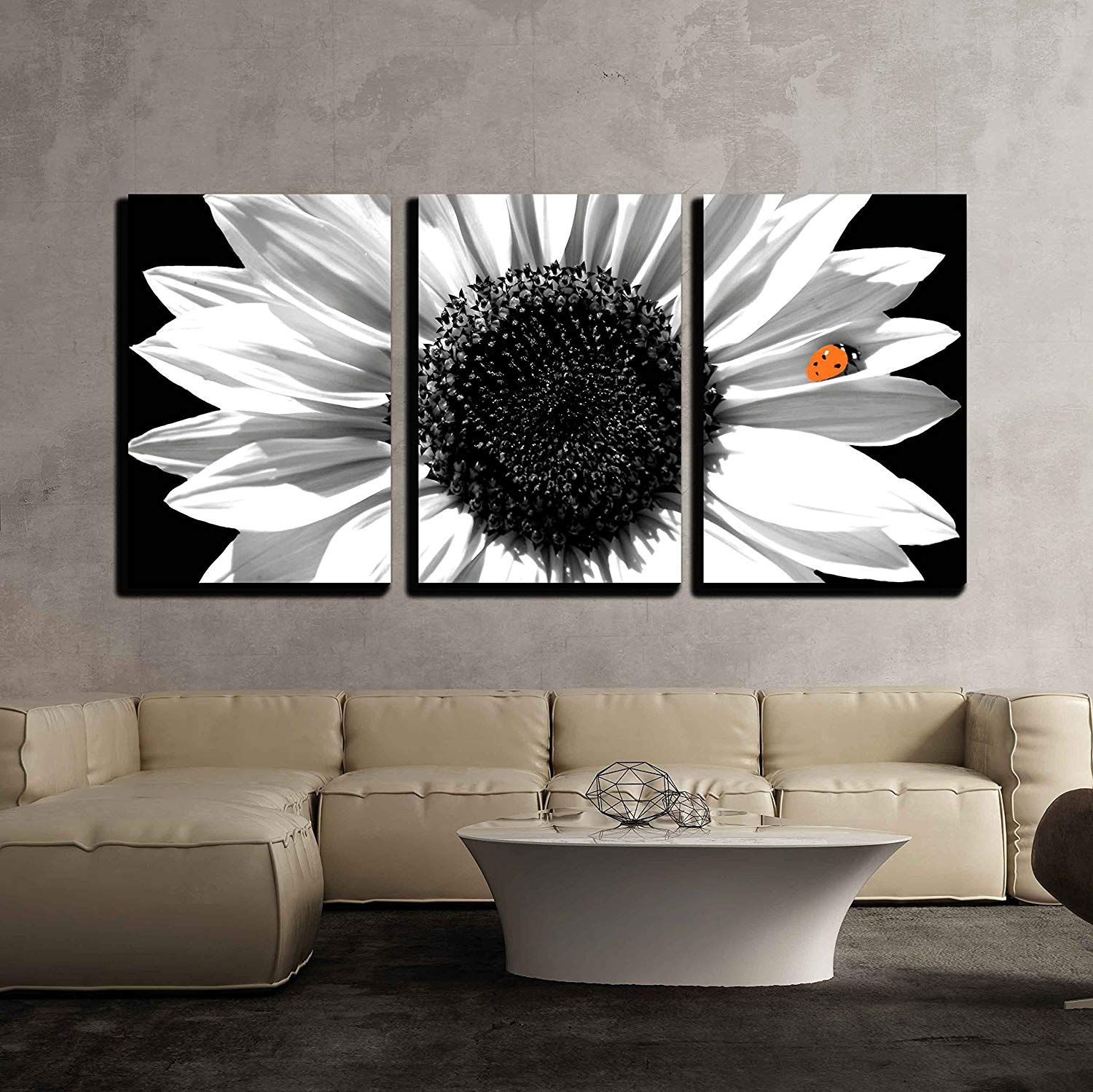 Wall26 – 3 Piece Canvas Wall Art – Sunflower In Black And White With With Regard To Recent Sunflower Metal Framed Wall Art (View 6 of 20)