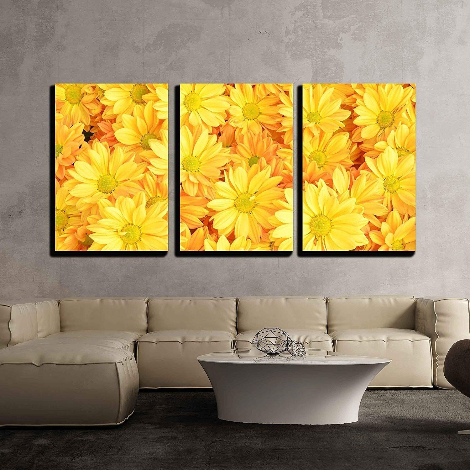Wall26 – 3 Piece Canvas Wall Art – Yellow Chrysanthemum Flowers Within Newest Large Wall Decor Ornaments (View 10 of 20)