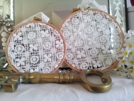 White Lace Hoop Art Lace Wall Hanging Lace Wallclarashandmade Inside Most Up To Date Lace Wall Art (View 17 of 20)