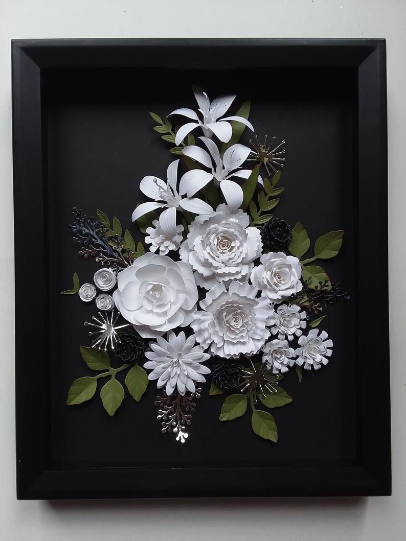 White Rose Lilies With Silver Fillers Flower Wall Art | Etsy | 1000 Intended For Recent Silver Flower Wall Art (View 1 of 20)
