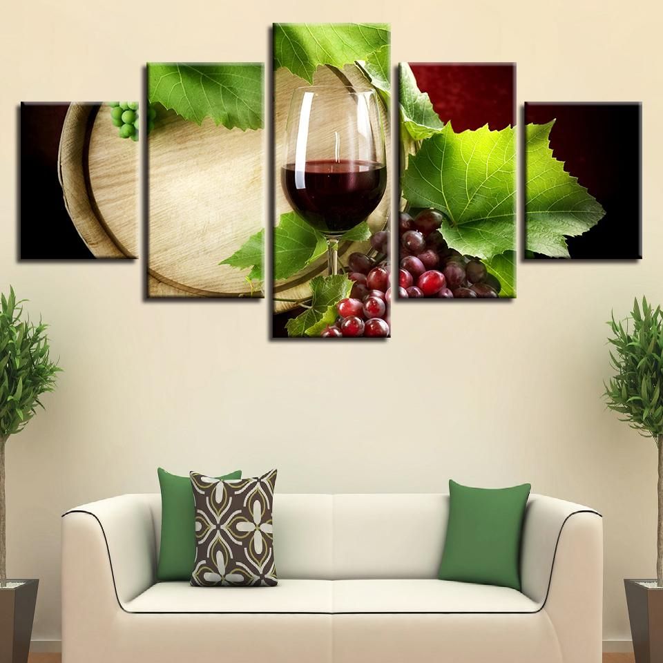 Wine Grapes Leaf Wall – Wine 5 Panel Canvas Art Wall Decor – Canvas Storm For Latest Grapes Wall Art (View 6 of 20)