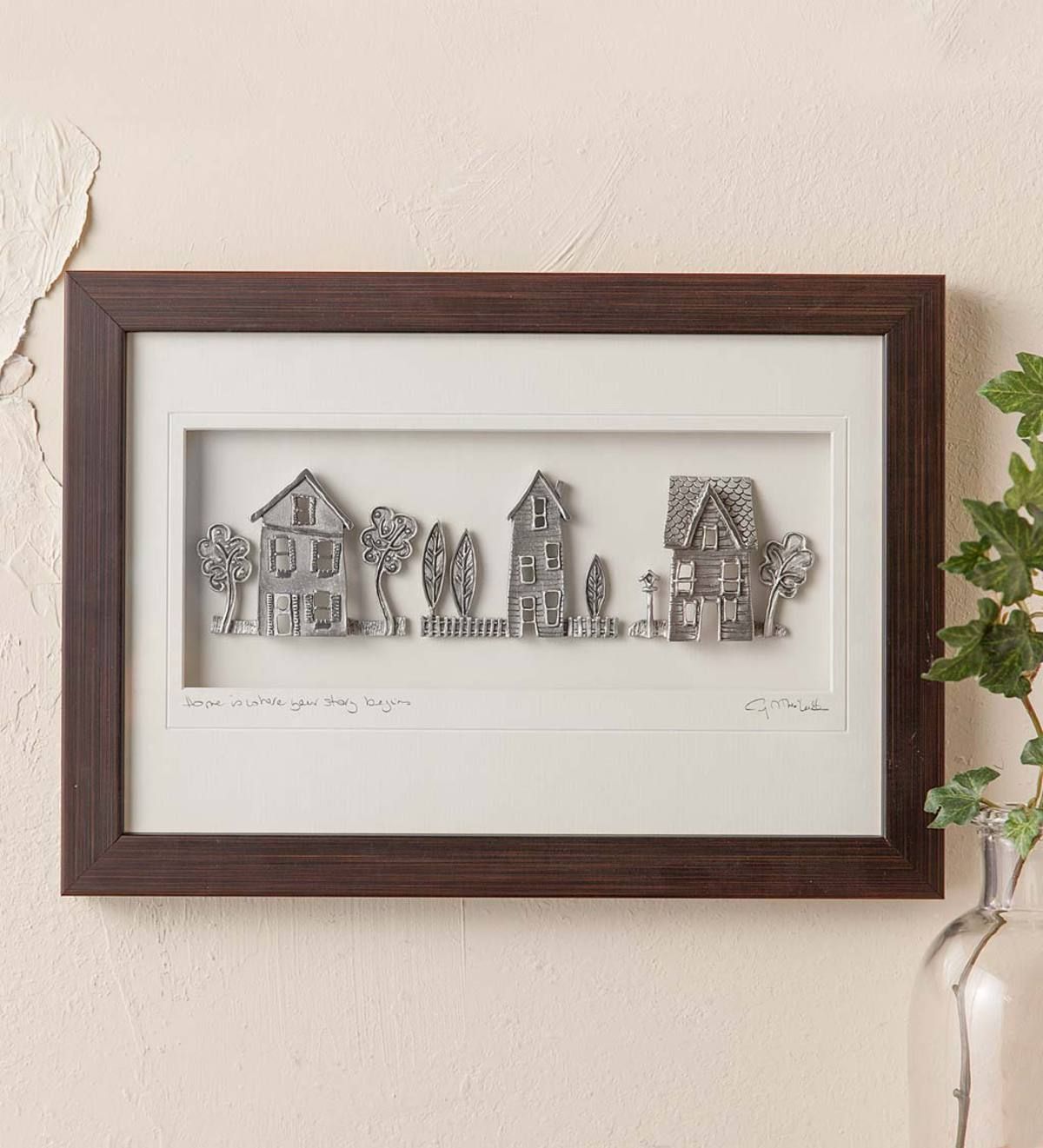 Wood Framed Pewter Cottages Wall Art Proves That Wall Art Goes Beyond Intended For Most Recent Pewter Metal Wall Art (View 18 of 20)