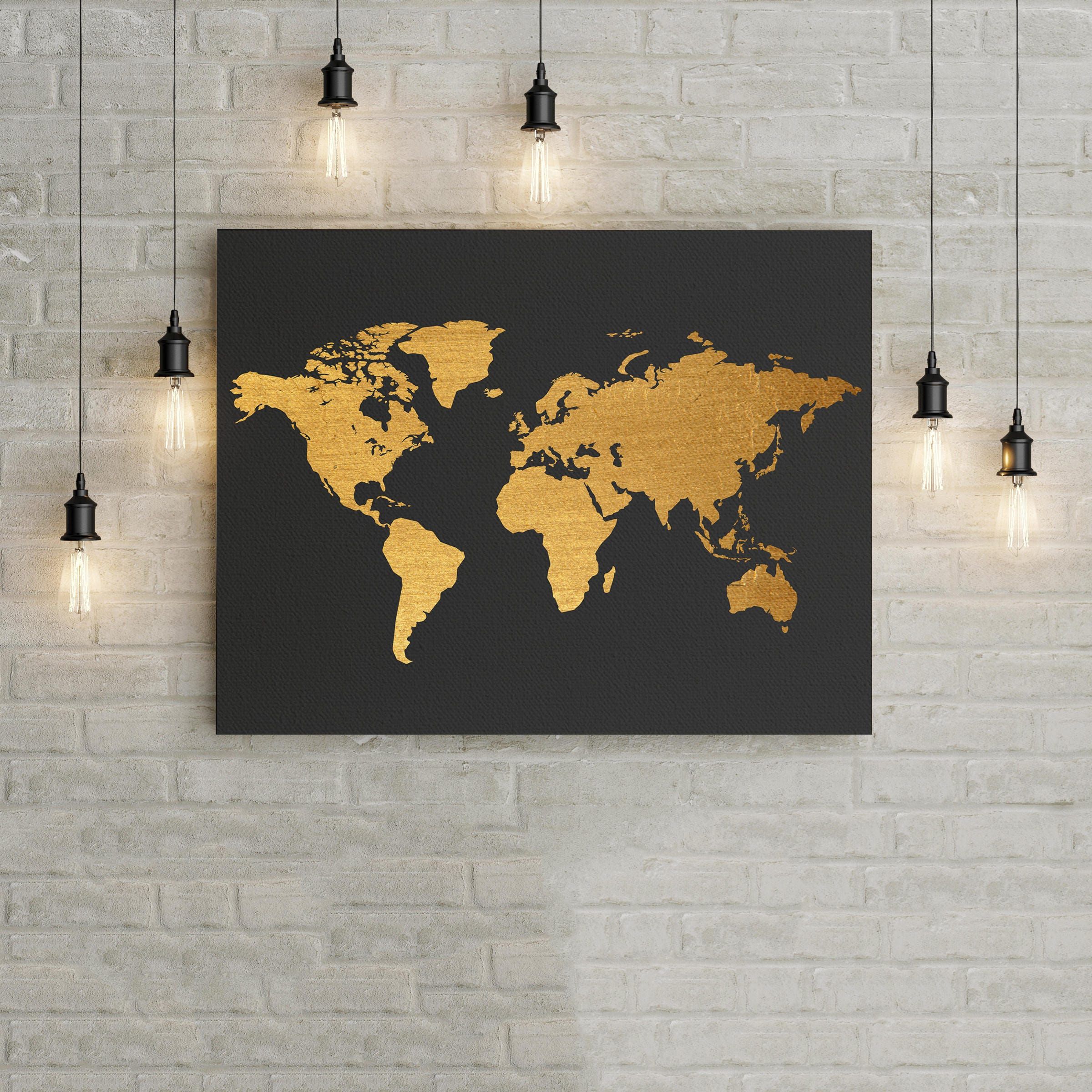 World Map Black And Gold Home Decor Wall Art Poster Office Inside Recent Globe Wall Art (View 14 of 20)
