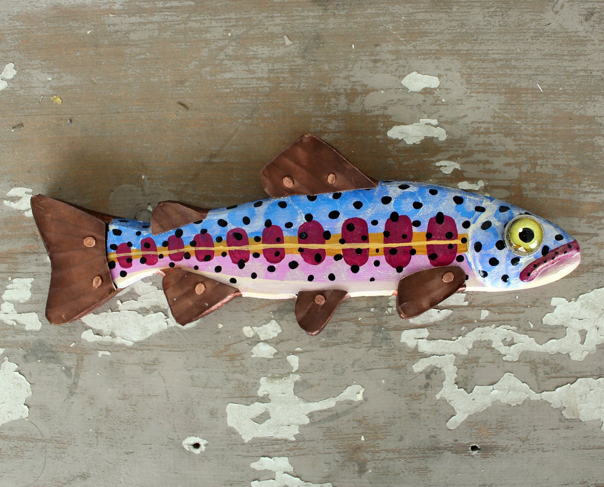 Zelda, 12 Trout Minnow, Fun Hand Painted Wood Fish Wall Art, Copper Within Best And Newest Fish Wall Art (View 9 of 20)