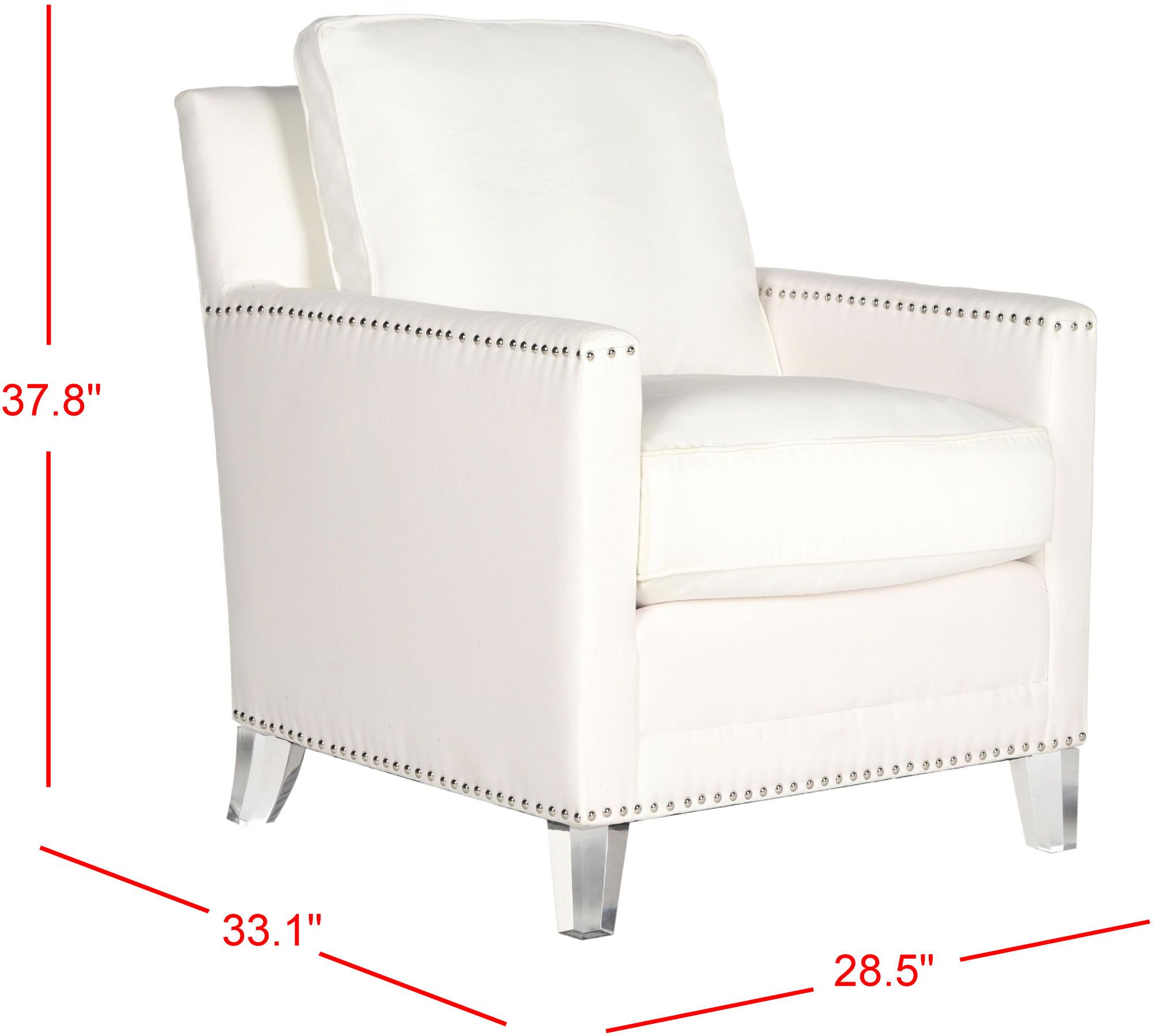 1 Hollywood Glam Tufted Acrylic White Club Chair W/ Silver Nail Heads Intended For White And Clear Acrylic Tufted Vanity Stools (Gallery 19 of 20)