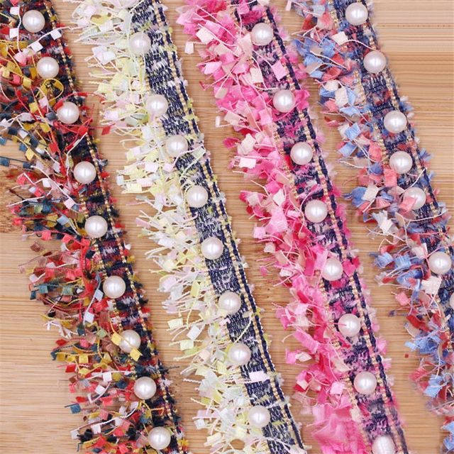 1 Meter 38mm Colourful Lace Trim Ribbon Fringe Edge Pearl Fabric For Pearl Fabric Ottomans With Black Fringe Trim (View 12 of 20)