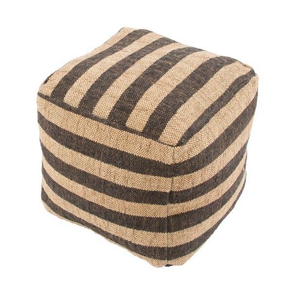 16" Charcoal Gray And Sandy Tan Stripe Pattern Jute And Wool Pouf Inside Gray Stripes Cylinder Pouf Ottomans (View 11 of 20)