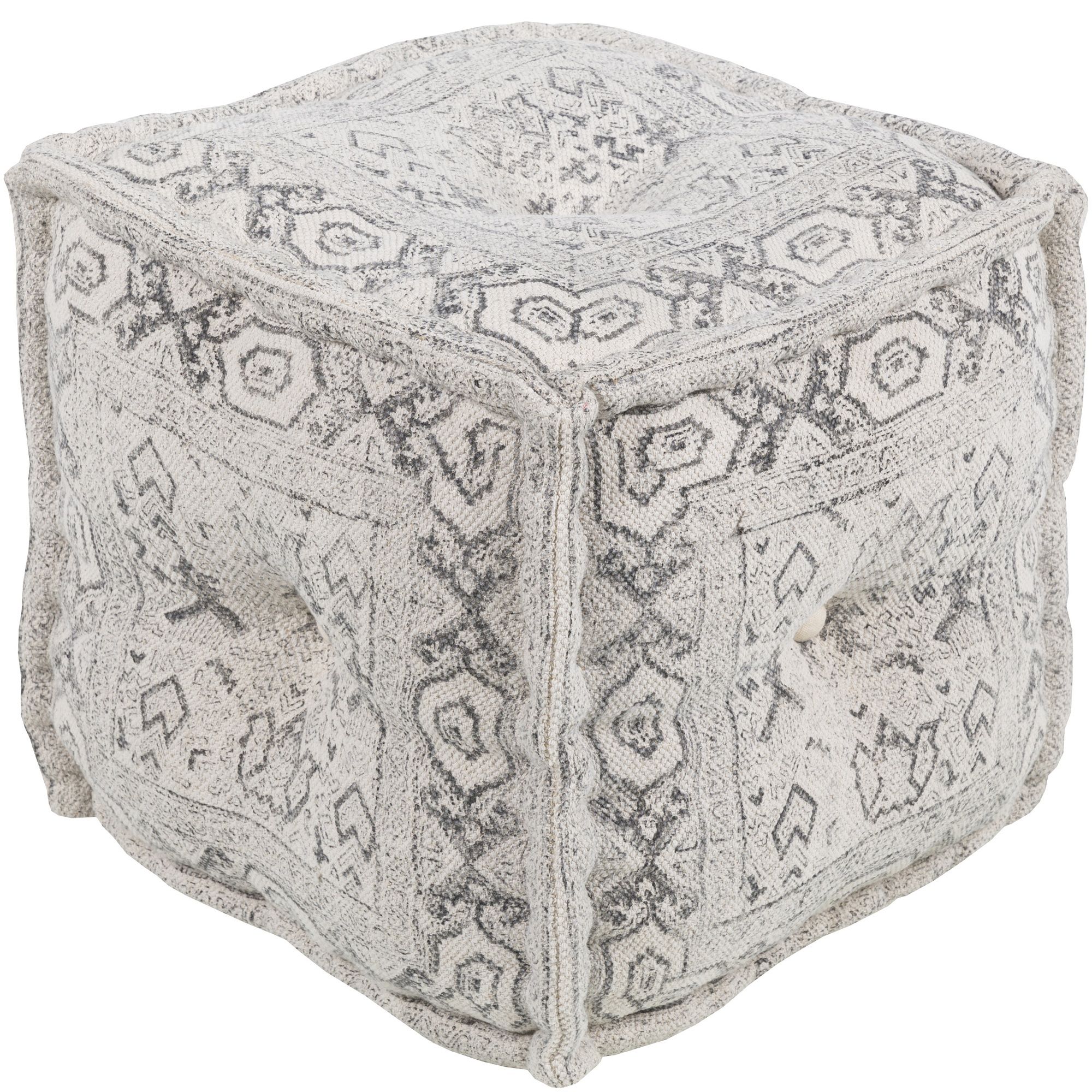 16" White And Gray Bohemian Style Design Cotton Square Pouf Ottoman Inside Charcoal And Light Gray Cotton Pouf Ottomans (View 18 of 20)