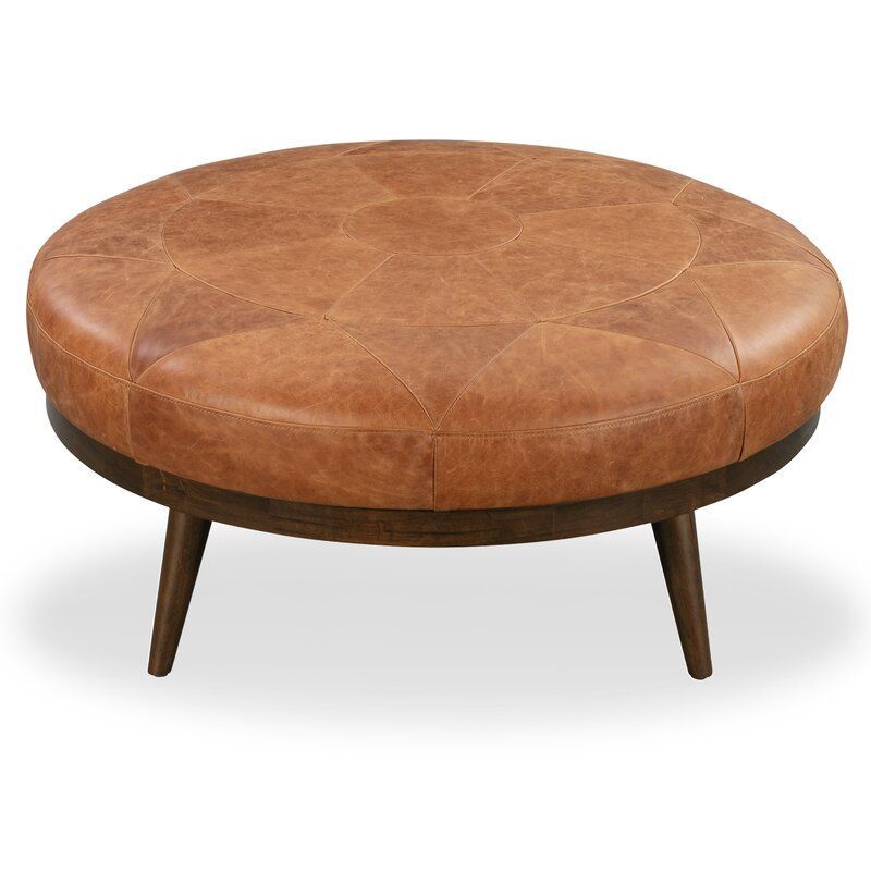 17 Stories Rowland Leather Cocktail Ottoman & Reviews | Wayfair Pertaining To Gold And White Leather Round Ottomans (View 11 of 20)