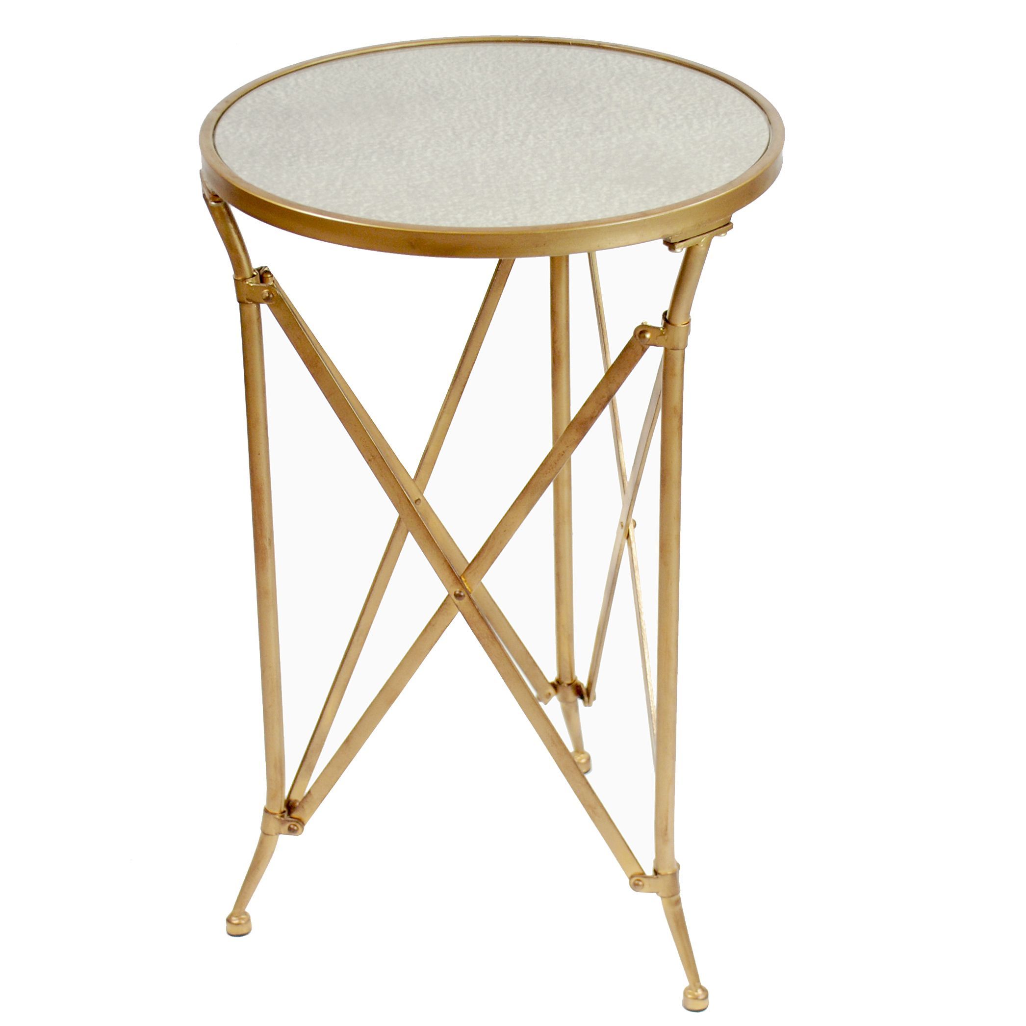 $18rround Accent Table With Antique Gold Metal Frame And Mercury Glass Regarding Antique Gold And Glass Console Tables (View 20 of 20)
