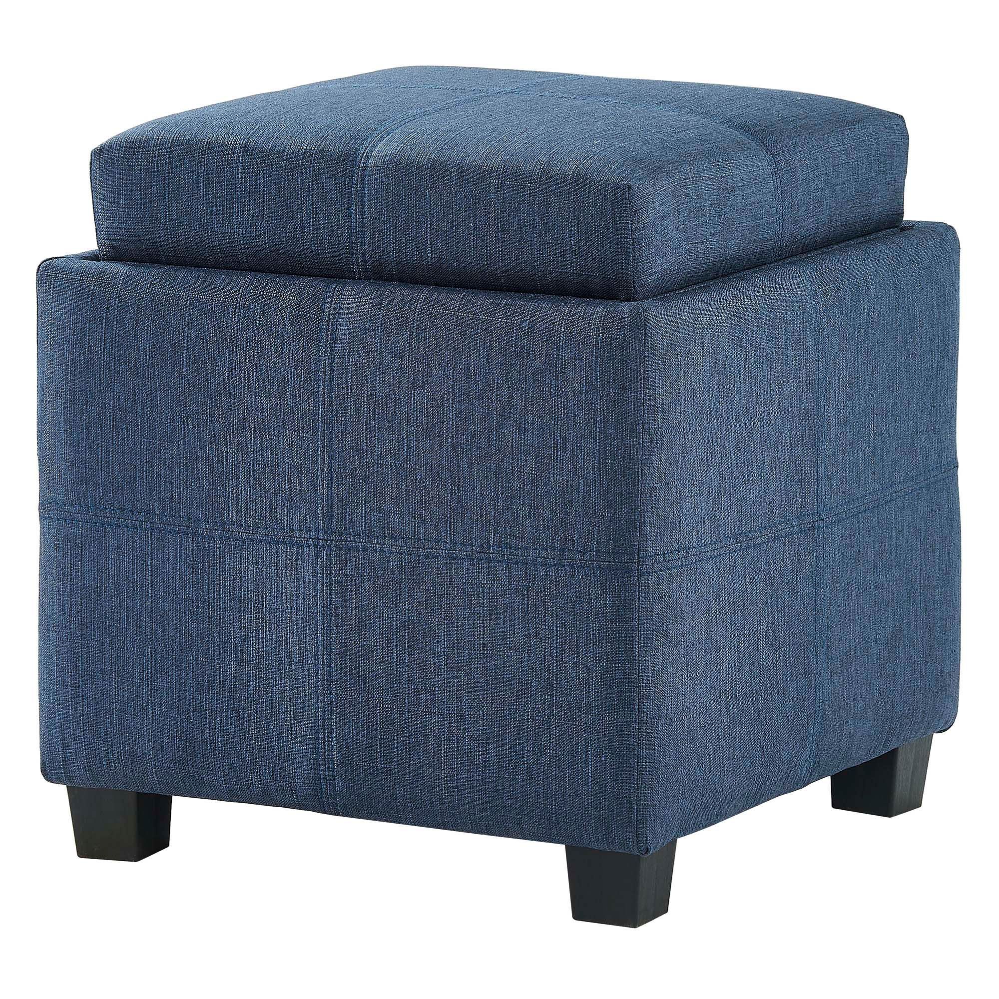 19" Blue And Gray Transitional Square Storage Ottoman With Reversible For Blue Fabric Storage Ottomans (View 7 of 20)