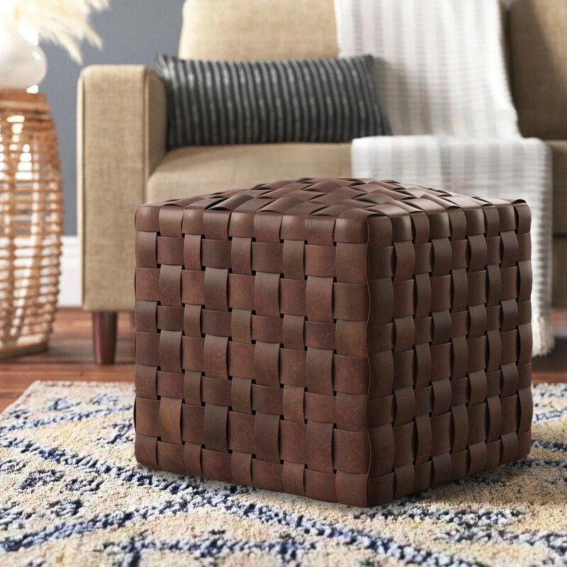 19'' Genuine Leather Square Cube Ottoman In 2021 | Cube Ottoman With White Solid Cylinder Pouf Ottomans (View 14 of 18)