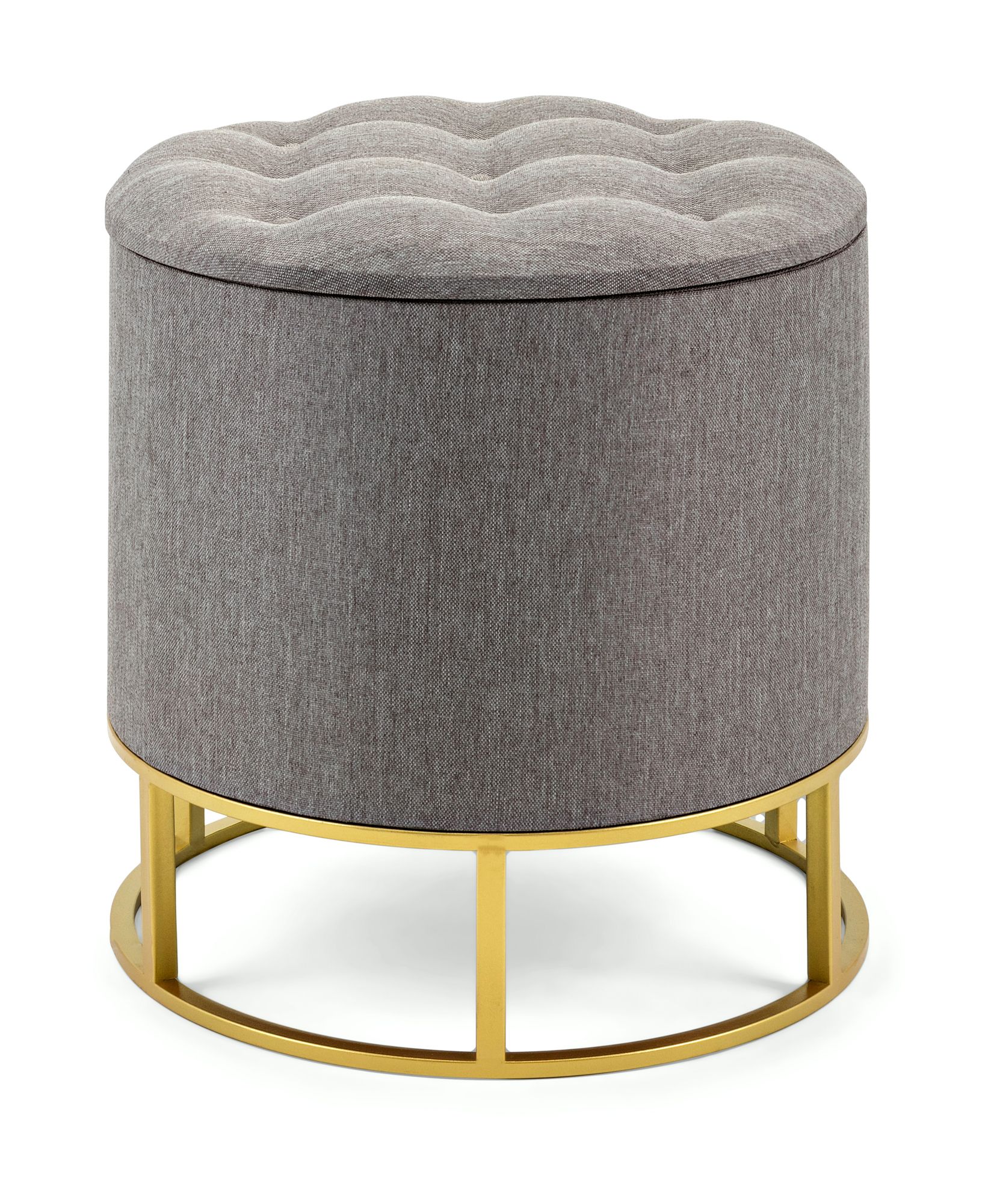 19" Gray Tufted Linen And Brass Finished Ottoman With Storage – Walmart Pertaining To Gray Velvet Tufted Storage Ottomans (View 11 of 20)