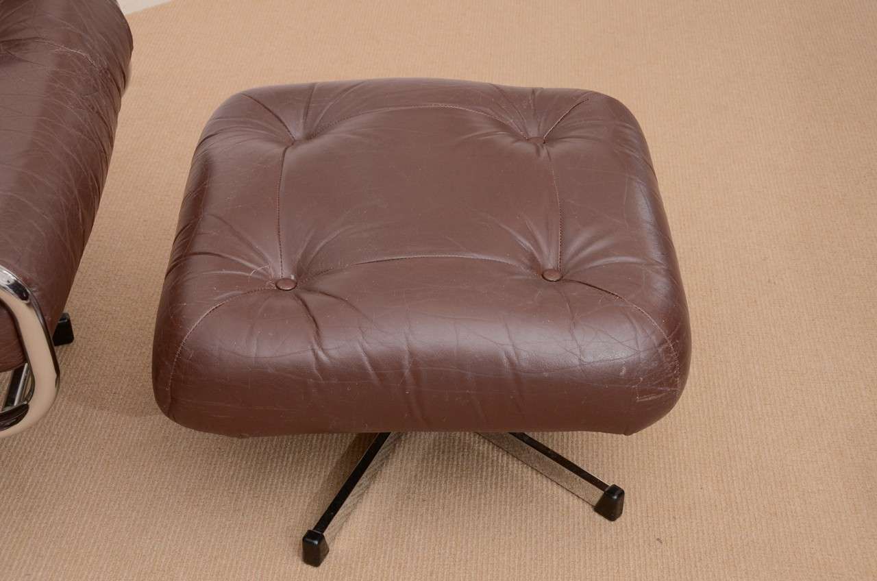 1960's Pieff Leather And Chrome Swivel Chair With Ottoman At 1stdibs Pertaining To Chrome Swivel Ottomans (View 15 of 20)