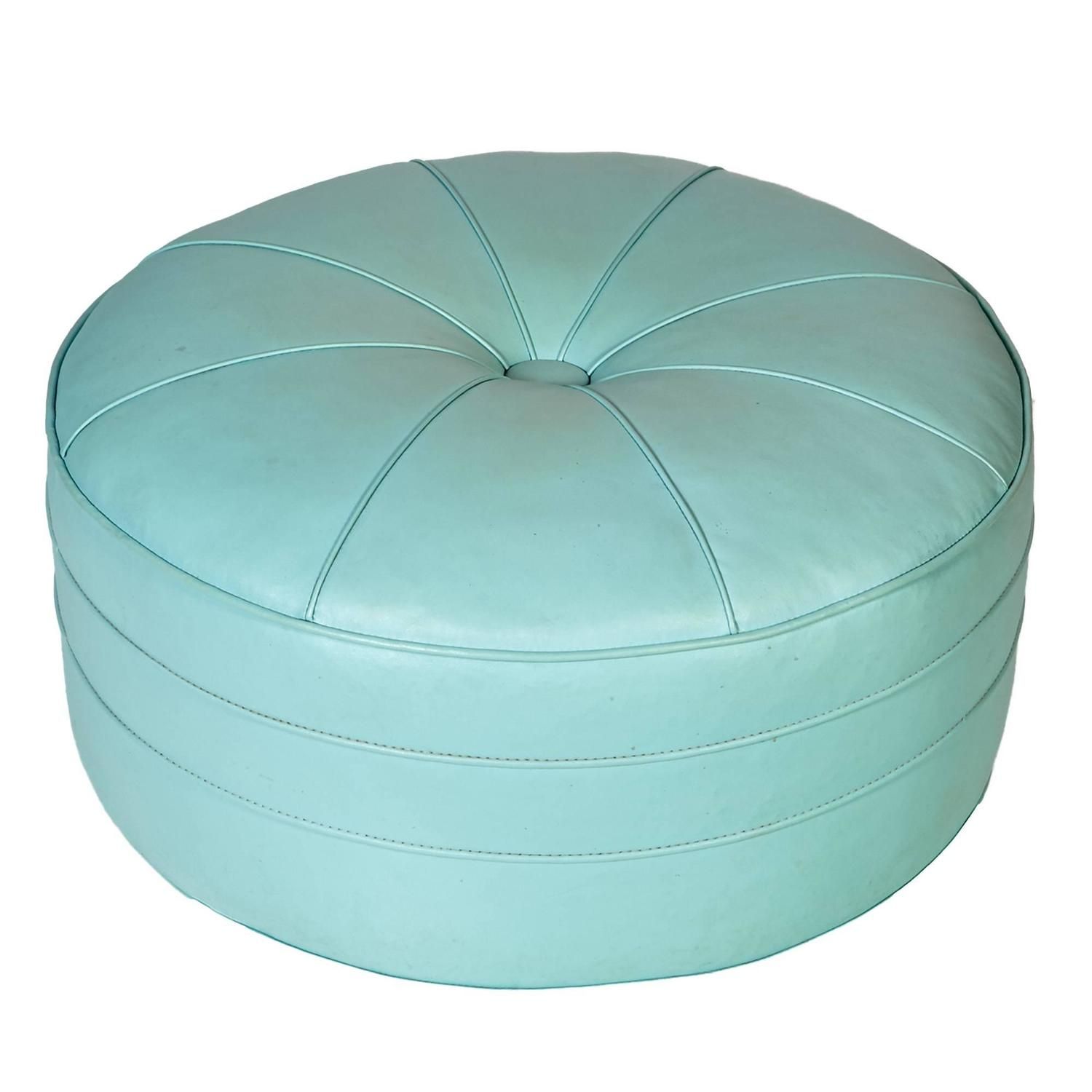 1960s Turquoise Over Sized Round Pouf / Ottoman For Sale At 1stdibs Throughout Textured Aqua Round Pouf Ottomans (View 13 of 20)