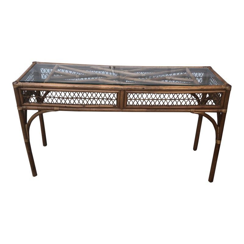 1970s Vintage Bamboo And Glass Console Table** | Console Table, Table Within Antique Gold And Glass Console Tables (View 12 of 20)