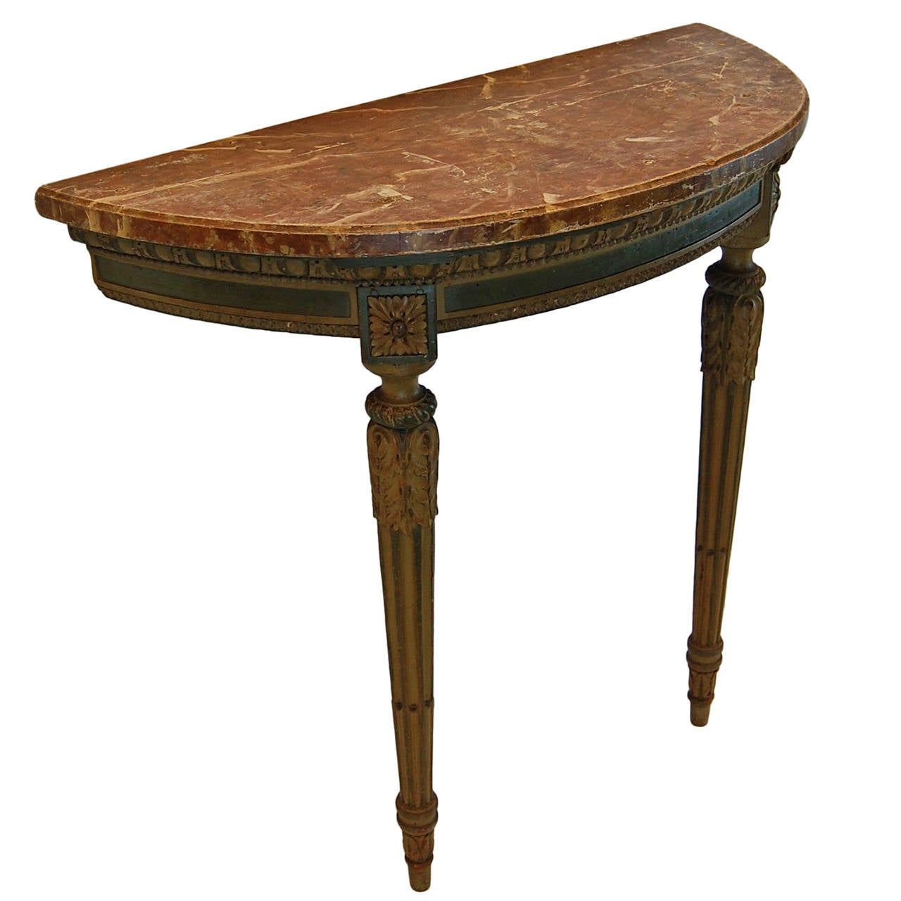 19th Century Louis Xvi Style Demilune Console Table W/ Faux Marble Top In Faux Marble Console Tables (View 7 of 20)