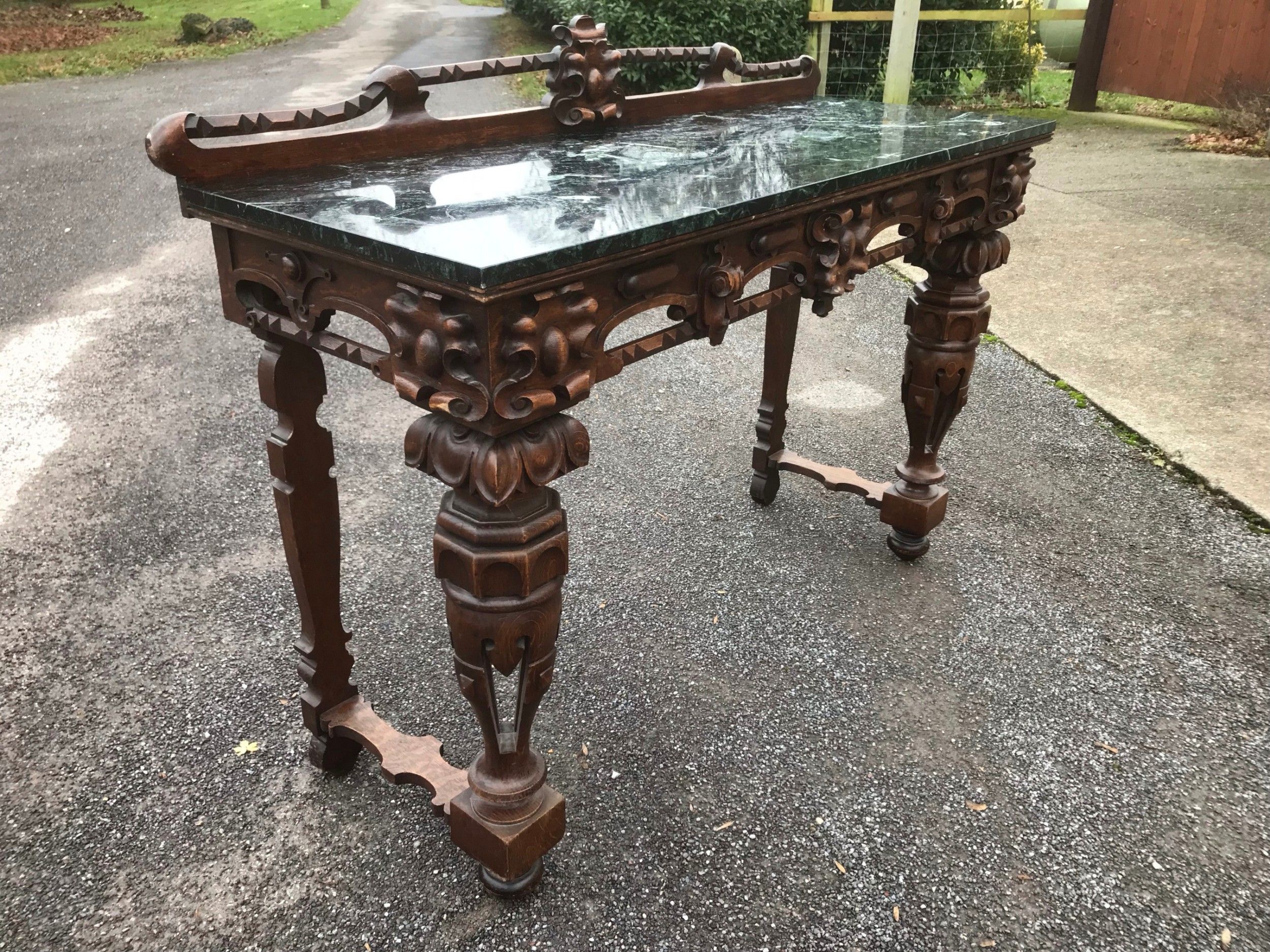 19th Century Oak Marble Top Console Table | 586384 | Sellingantiques.co (View 7 of 20)