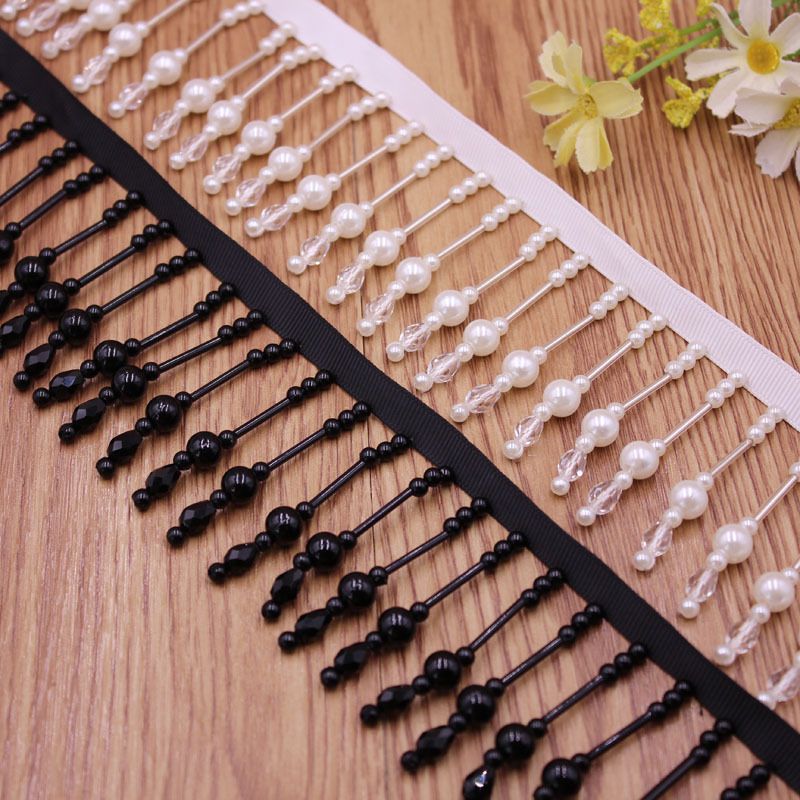 1yards Silk Tassel Fringe Trim Pearl Tassle Beaded Lace Ribbon Lace With Pearl Fabric Ottomans With Black Fringe Trim (View 15 of 20)