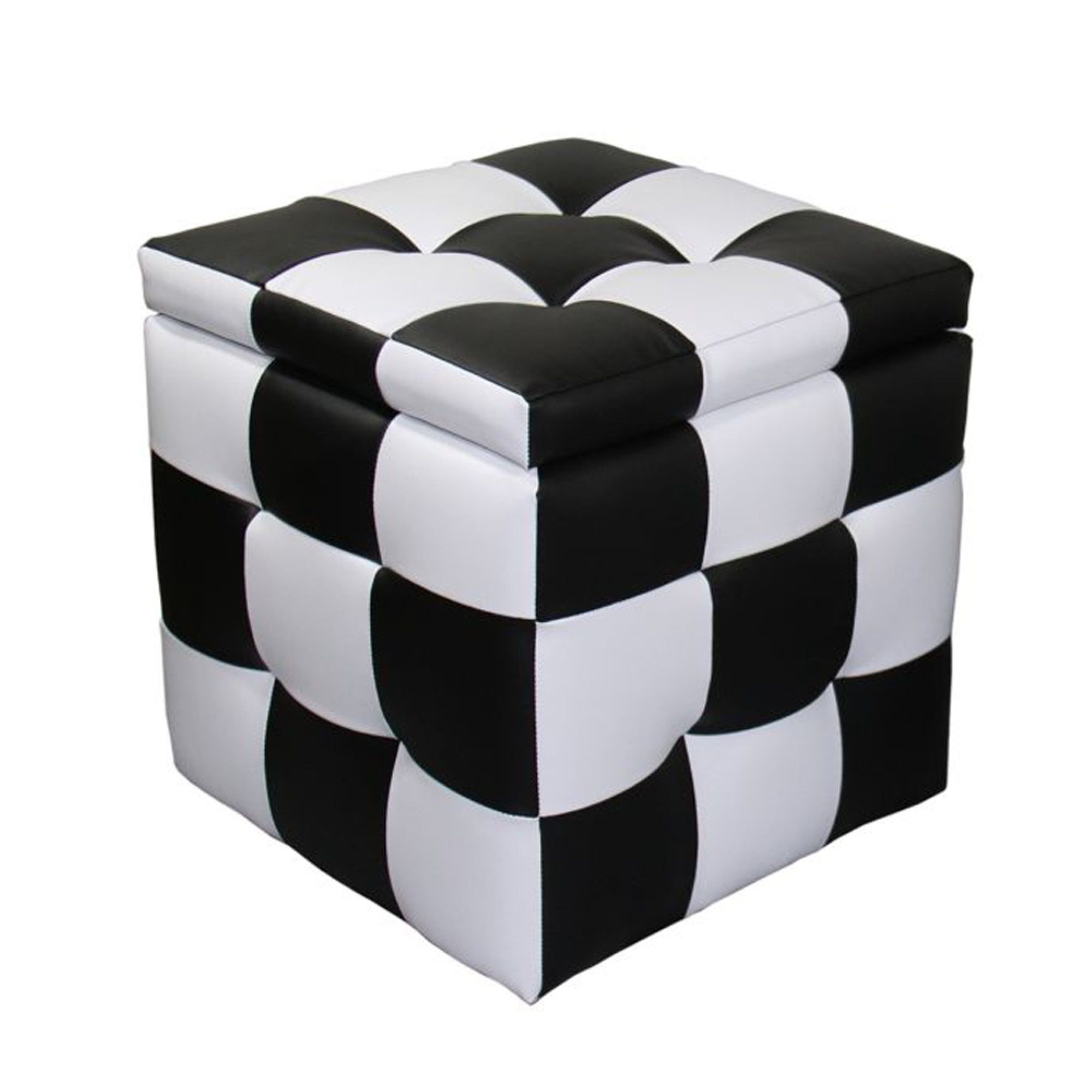 2 Piece Tufted Faux Leather Upholstered Storage Ottoman, Black And With Black And White Zigzag Pouf Ottomans (View 7 of 20)