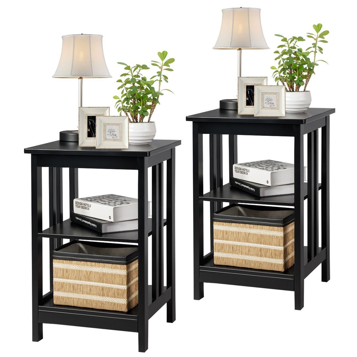 2 Set Nightstand 3 Display Shelves Side Table Sofa End Table Corner Pertaining To Square Matte Black Console Tables (View 4 of 20)