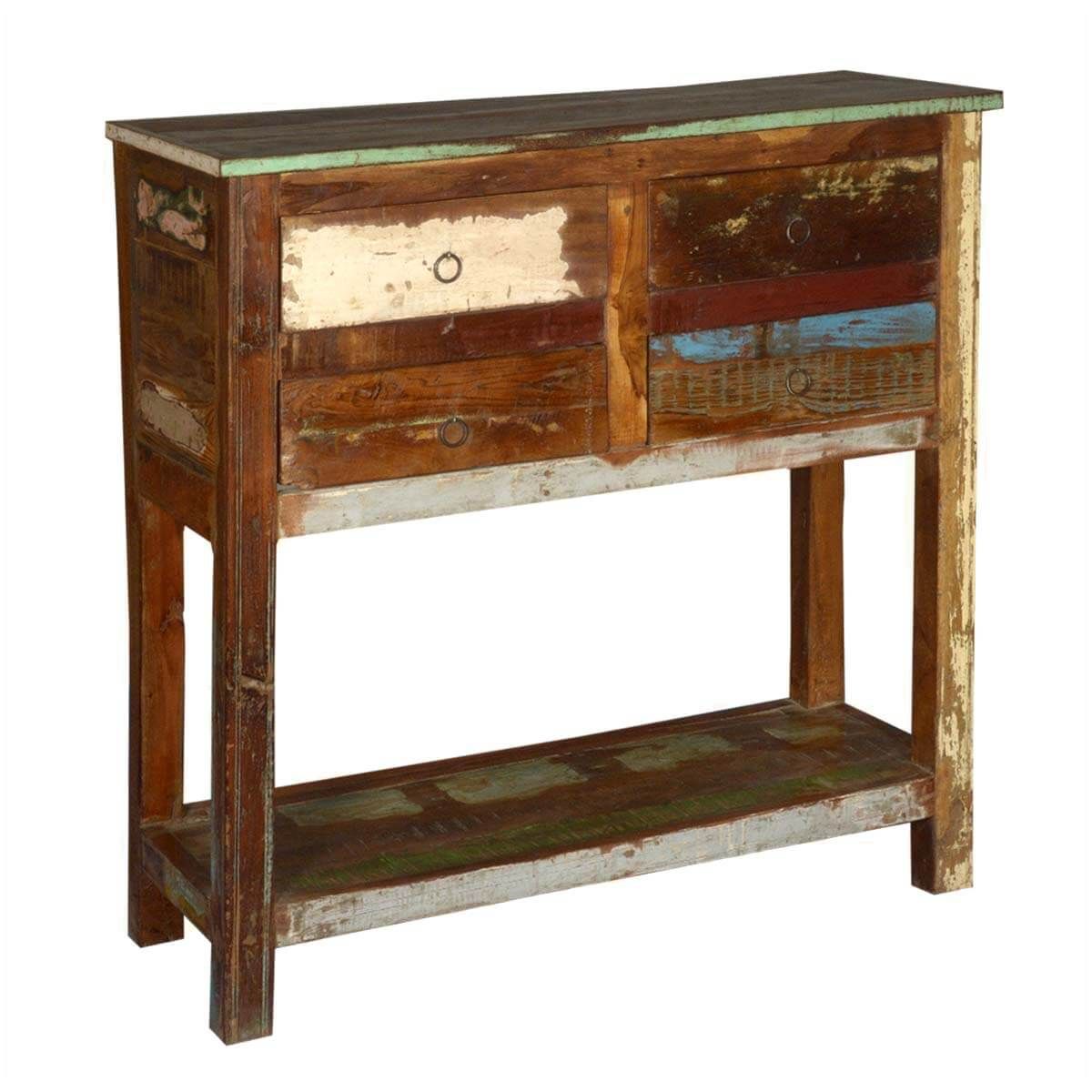 2 Tier Reclaimed Wood Console Table With 4 Drawers With Barnwood Console Tables (View 5 of 20)