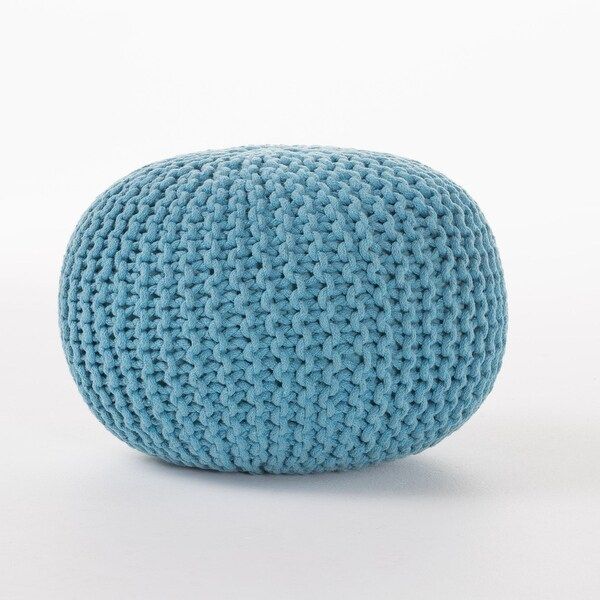 20" Aqua Blue Contemporary Hand Knitted Pouf Ottoman – Overstock – 31990489 With Traditional Hand Woven Pouf Ottomans (View 13 of 20)
