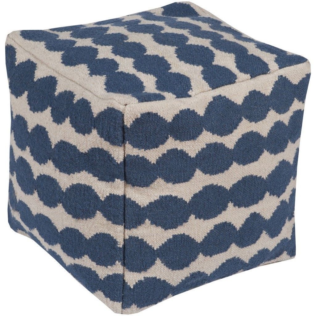 20 Inch Wool/cotton Square Pouf (dark Blue) | Square Pouf, Blue Ottoman Throughout Dark Blue And Navy Cotton Pouf Ottomans (View 9 of 20)