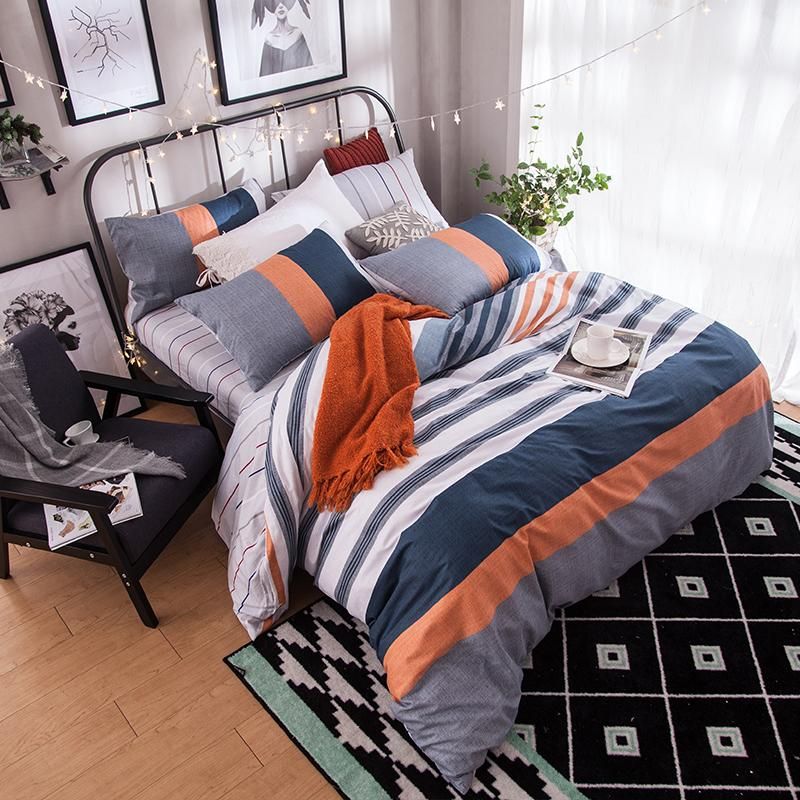 2021 Gray,orange,navy Blue And White Stripe Duvet Cover Sets,queen Size Throughout Navy Blue And White Striped Ottomans (View 12 of 20)