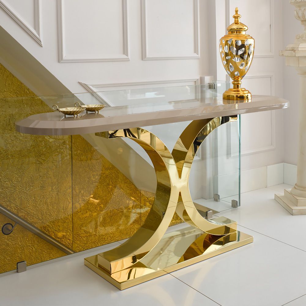 24 Carat Gold Plated Lacquered Designer Console Table – Juliettes Intended For Gold And Mirror Modern Cube Console Tables (View 6 of 20)