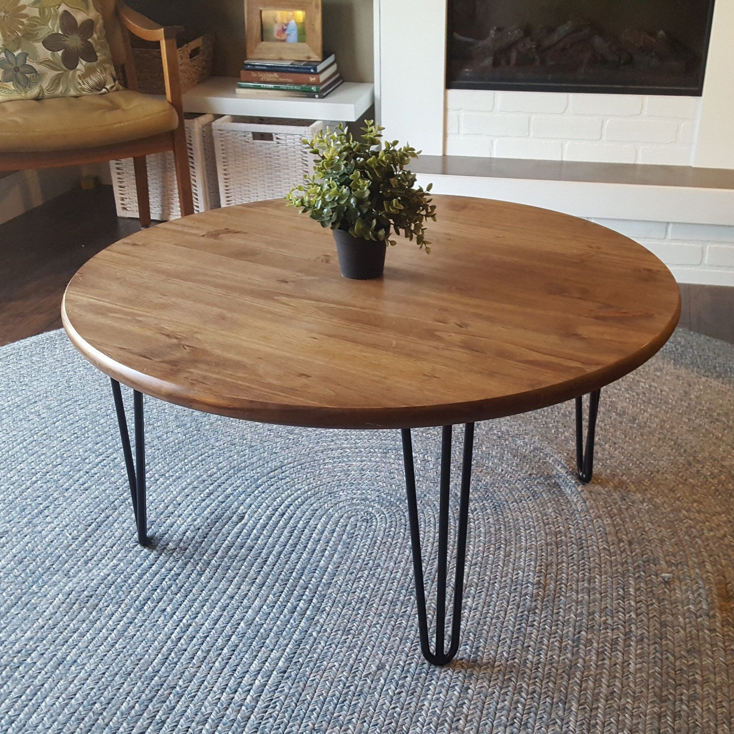 24" Hairpin Coffee Table  Round, Sofa, Living Room, Mid Century Modern Throughout Leaf Round Console Tables (View 17 of 20)