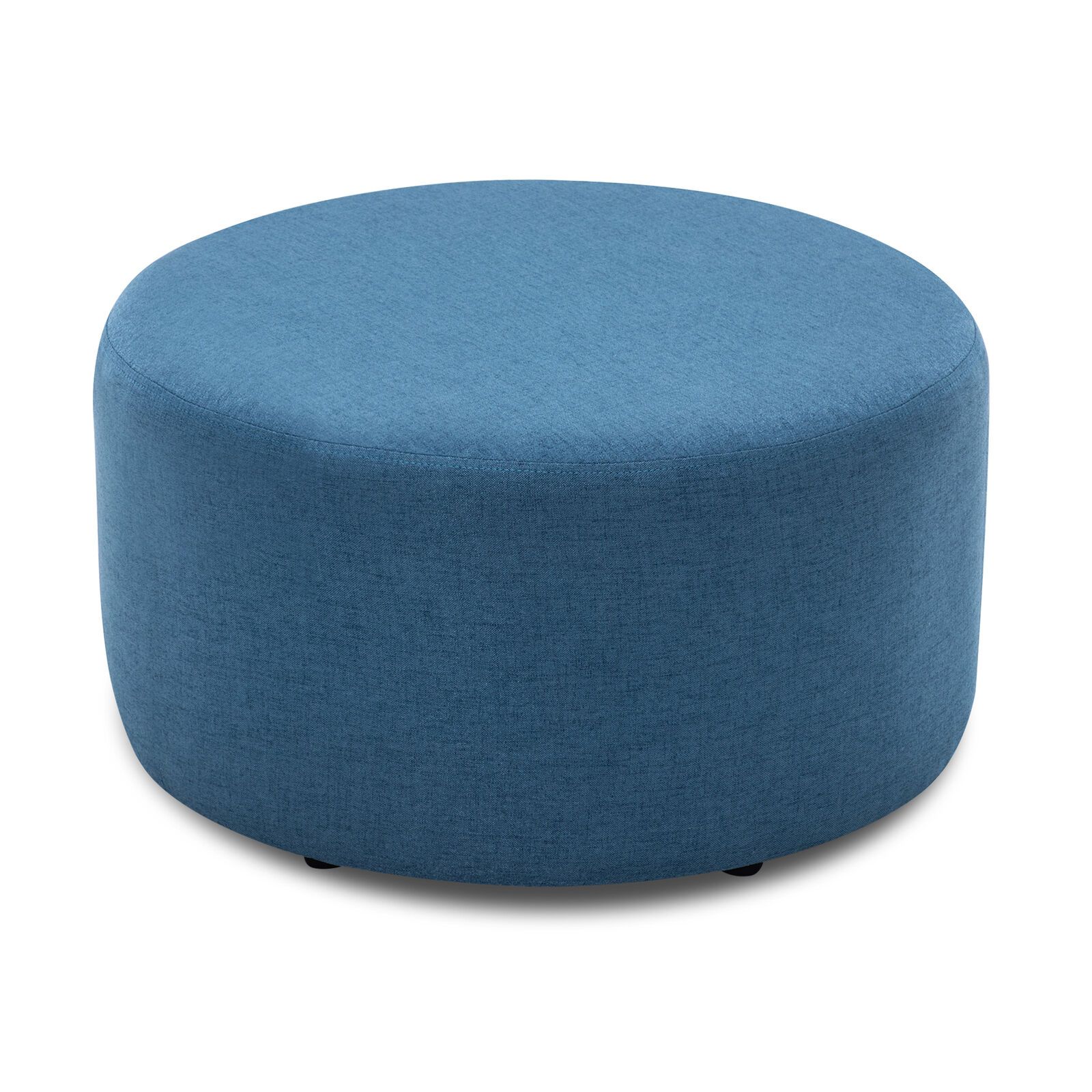 24" Round Upholstered Kiln Dried Hardwood Blue Ottoman – Affordable For Pouf Textured Blue Round Pouf Ottomans (View 7 of 20)