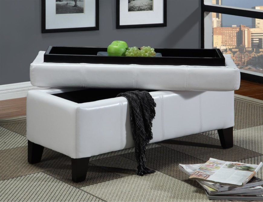 25 White Leather Ottomans (square & Rectangle) | Storage Bench Bedroom Inside White Leather And Bronze Steel Tufted Square Ottomans (View 15 of 20)