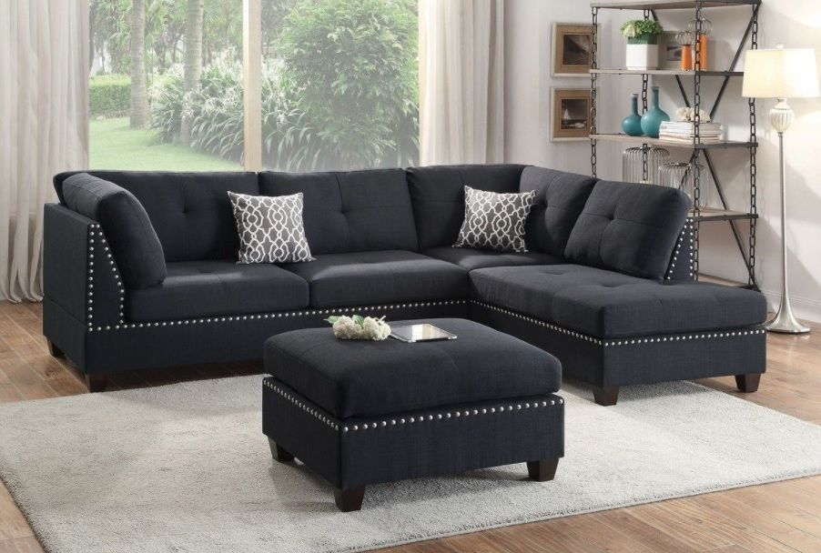 3 Piece Sectional Sofa With Ottoman, Black Color F6974 – Casye Furniture Regarding 3 Piece Console Tables (View 6 of 20)