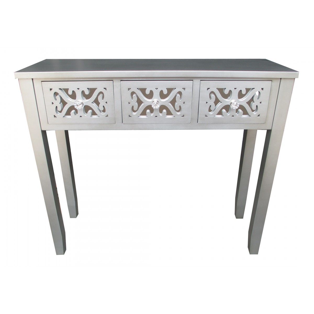 32 Inch H Grey Wooden 3 Drawer Console Table Pertaining To Vintage Gray Oak Console Tables (View 8 of 20)