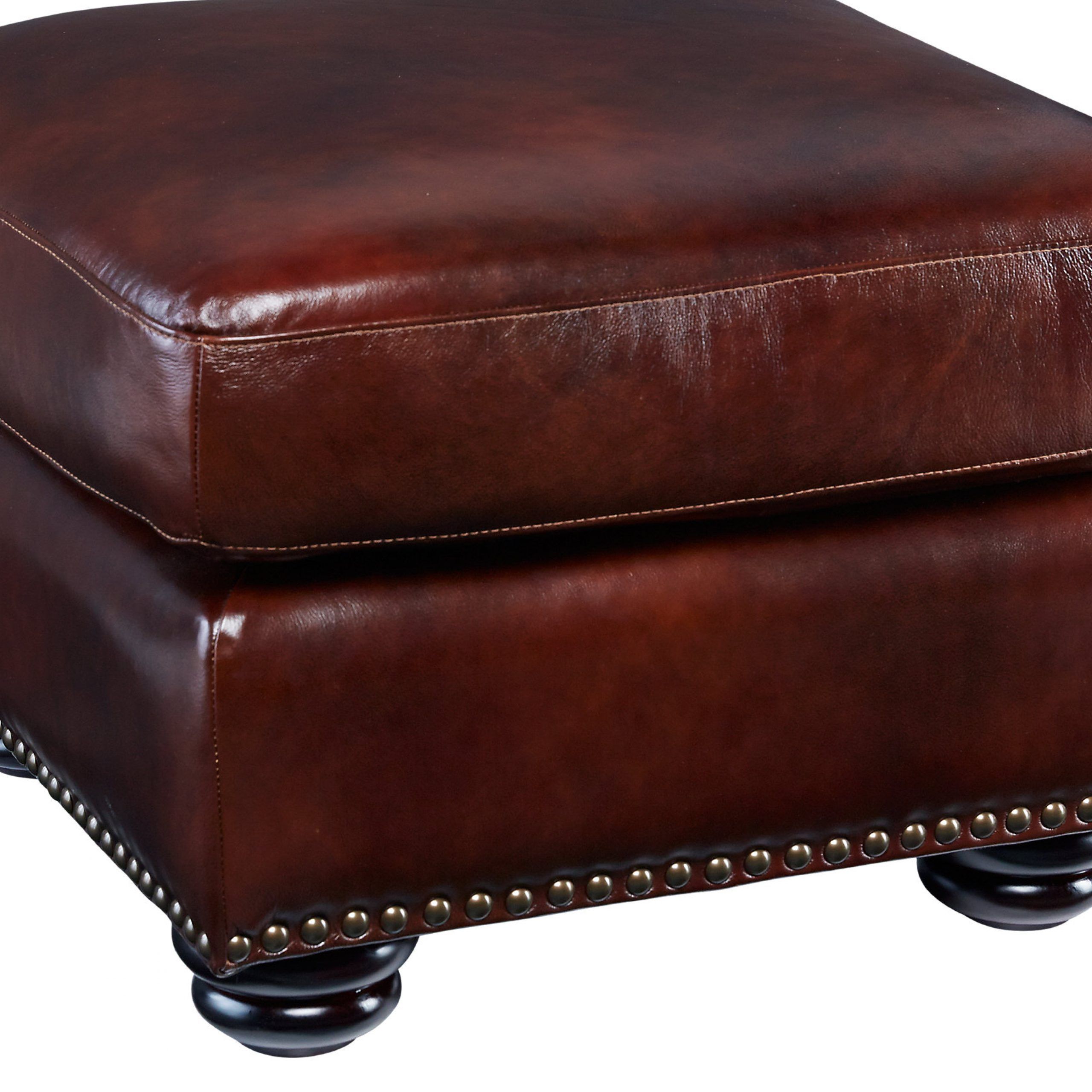 $349.99 – Brockett Brown Leather Ottoman – Classic – Traditional, Inside Weathered Ivory Leather Hide Pouf Ottomans (Gallery 20 of 20)