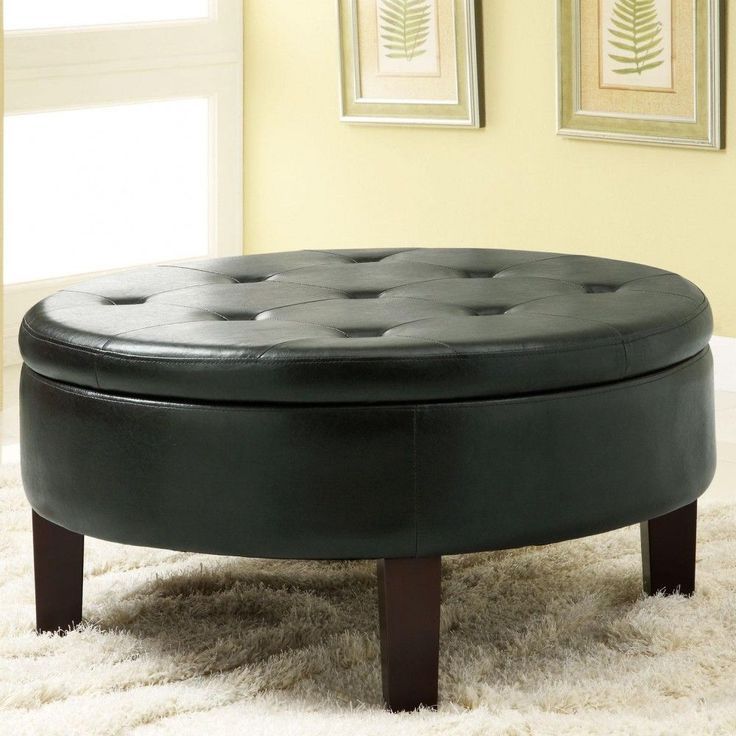 36" Ottomans Round Upholstered Storage Ottoman With Tufted Top, $115 With Brown And Ivory Leather Hide Round Ottomans (View 16 of 20)