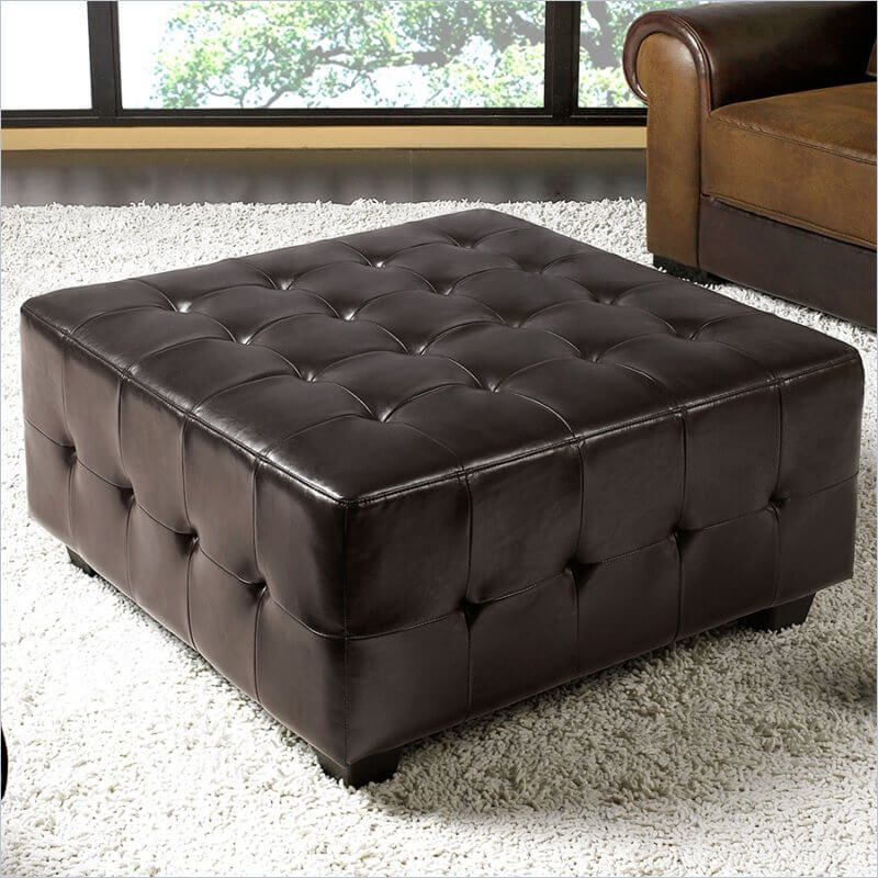 36 Top Brown Leather Ottoman Coffee Tables Regarding Espresso Leather And Tan Canvas Pouf Ottomans (View 4 of 20)