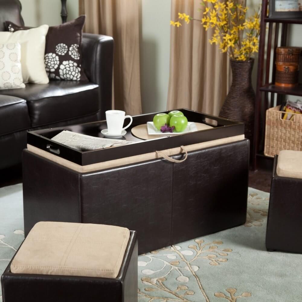 36 Top Brown Leather Ottoman Coffee Tables With Regard To Orange Fabric Nail Button Square Ottomans (View 1 of 20)