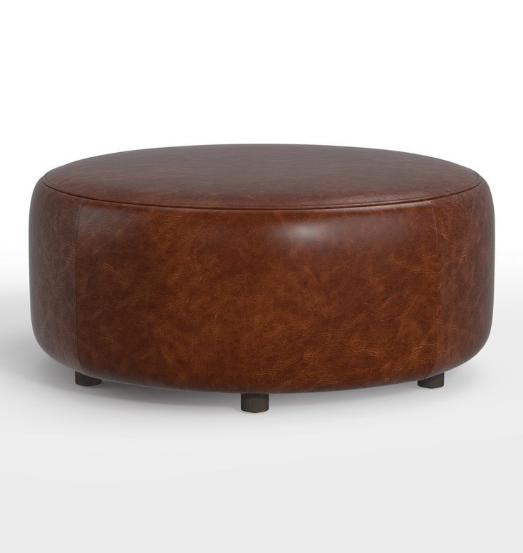 36" Worley Round Leather Ottoman (with Images) | Round Leather Ottoman In Brown And Ivory Leather Hide Round Ottomans (View 4 of 20)