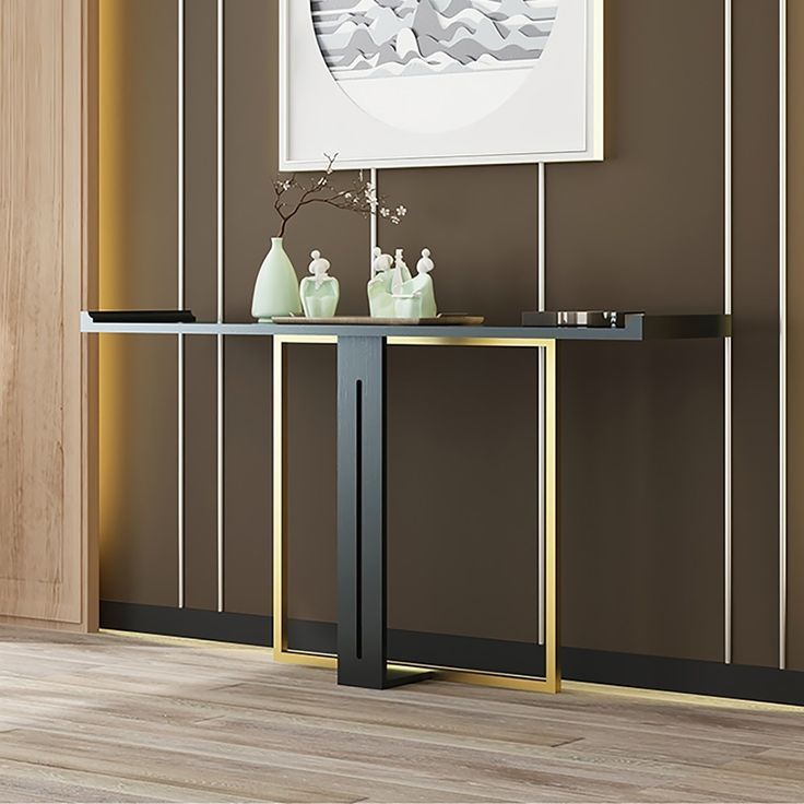 39" Narrow Console Table For Entryway Foyer Natural Solid Wood & Gold With Natural And Black Console Tables (View 9 of 20)