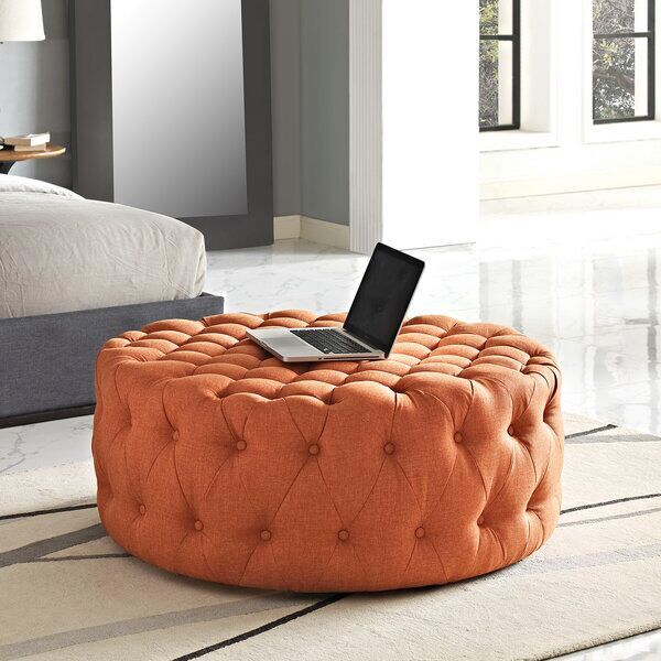40'' Wide Tufted Round Pouf Ottoman | Fabric Ottoman, Cocktail Ottoman Within Gray Fabric Tufted Oval Ottomans (View 14 of 20)