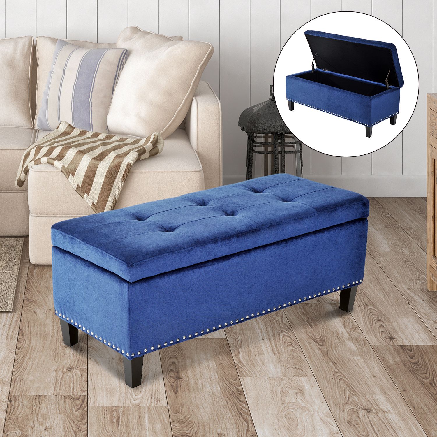 42" Contemporary Tufted Top Storage Ottoman Bench Velvet Fabric Home Intended For Gray Velvet Tufted Storage Ottomans (View 9 of 20)
