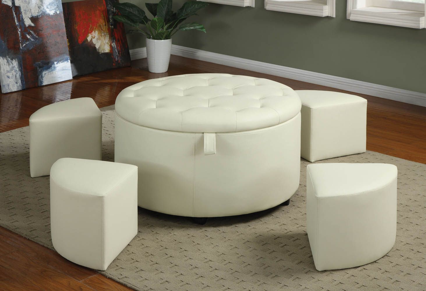 5 Piece White Faux Leather Ottoman Set Inside White Leatherette Ottomans (View 18 of 20)