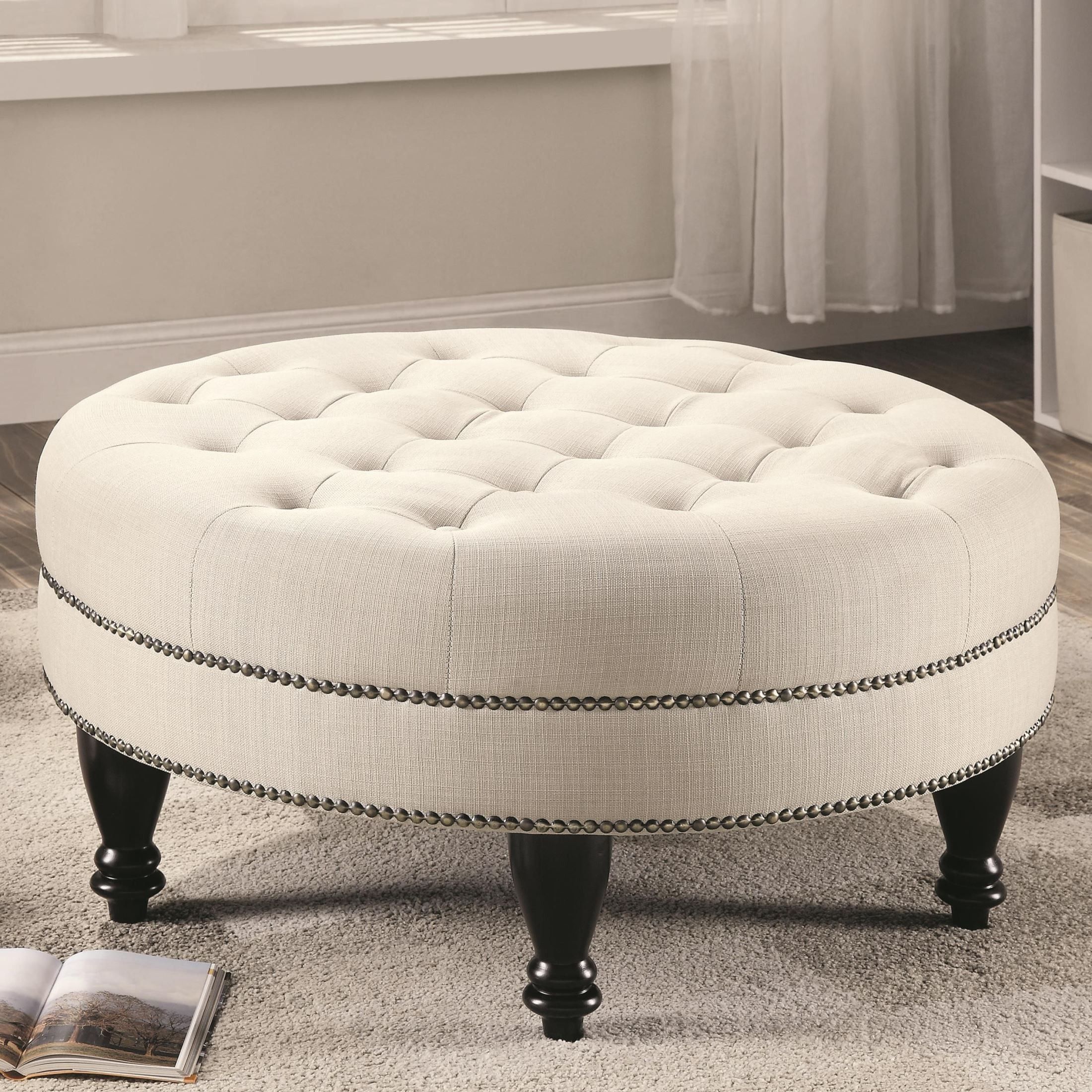 500018 Oatmeal Large Round Ottoman From Coaster (500018) | Coleman With Fabric Oversized Pouf Ottomans (View 4 of 20)