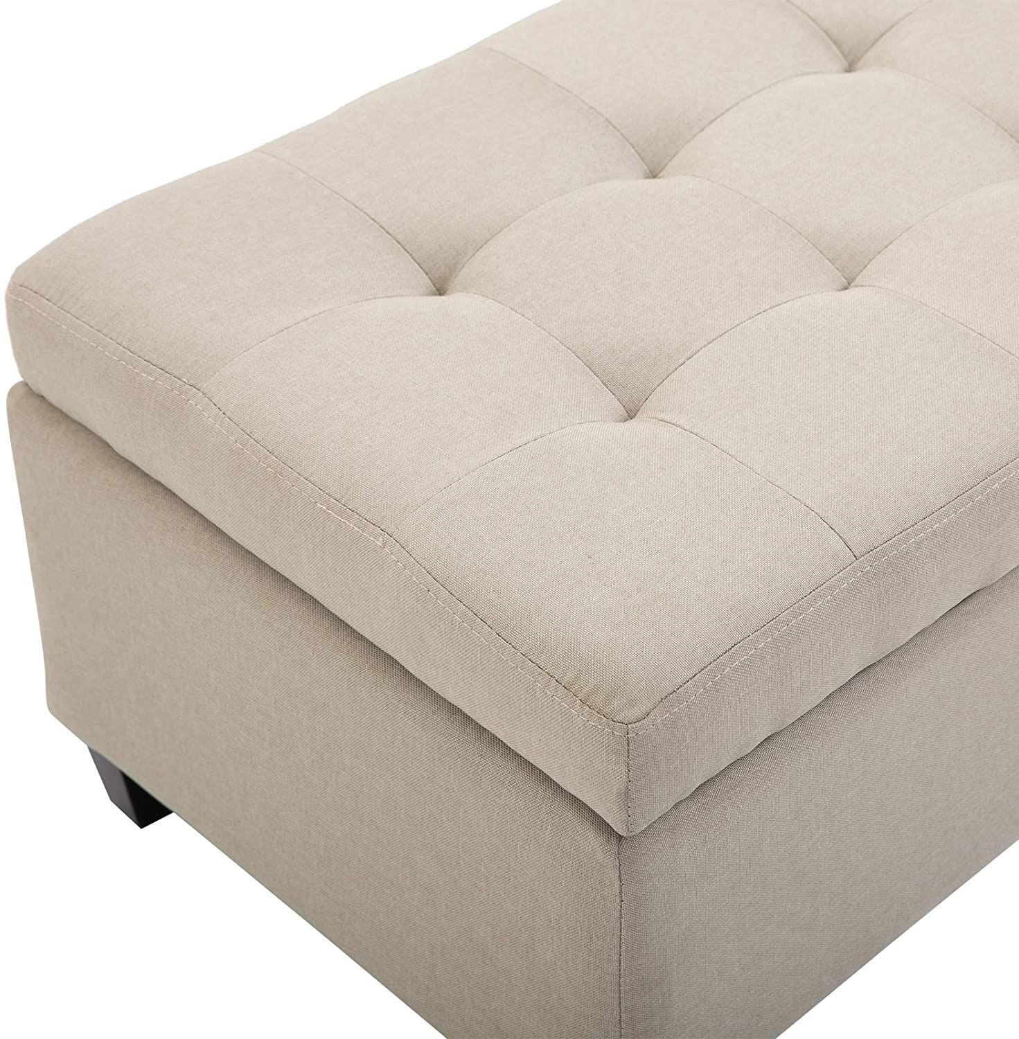 51" Large Tufted Linen Fabric Ottoman Storage Bench With Soft Close Top Intended For Cream Fabric Tufted Oval Ottomans (View 8 of 20)